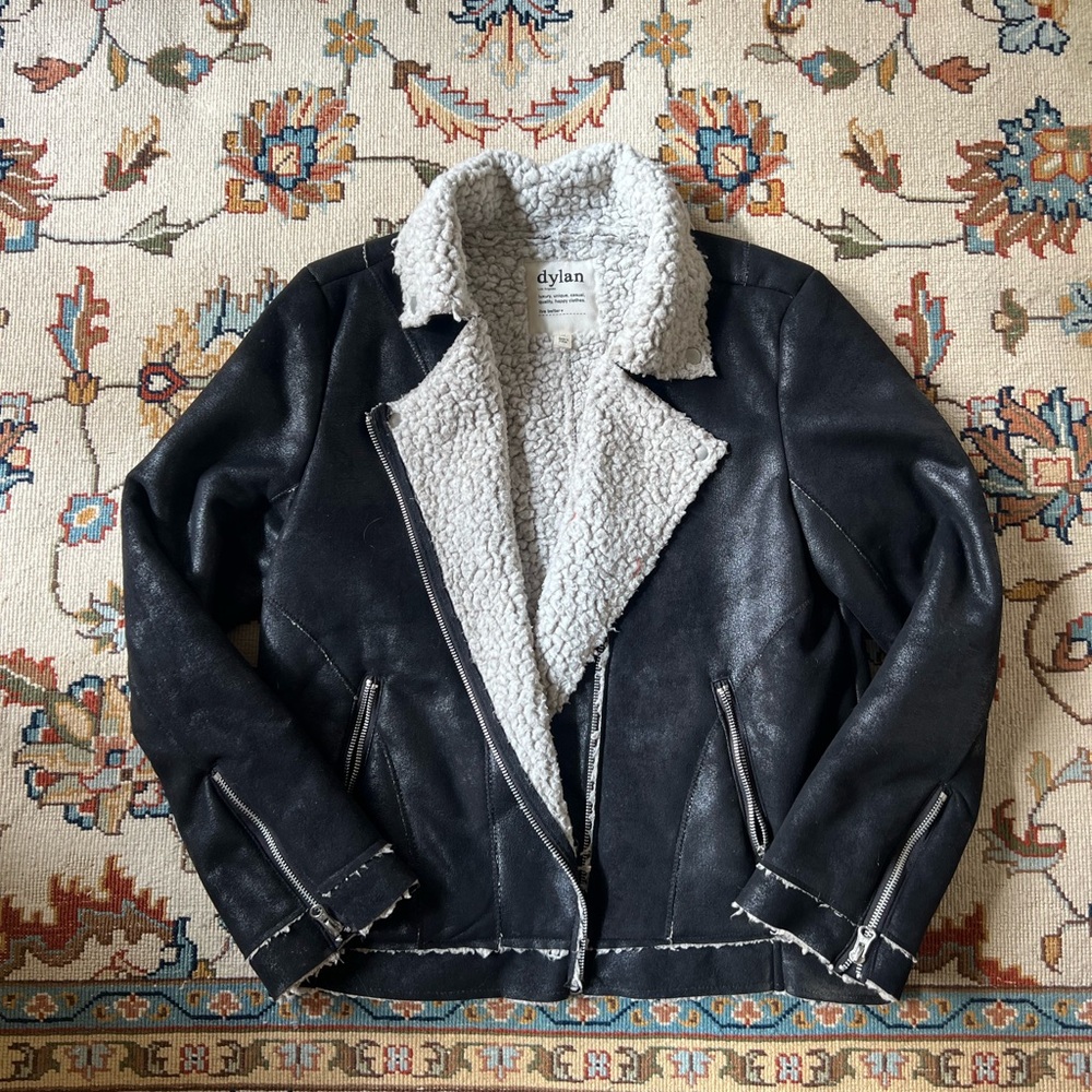 Dylan Black Jacket with Shearling Collar